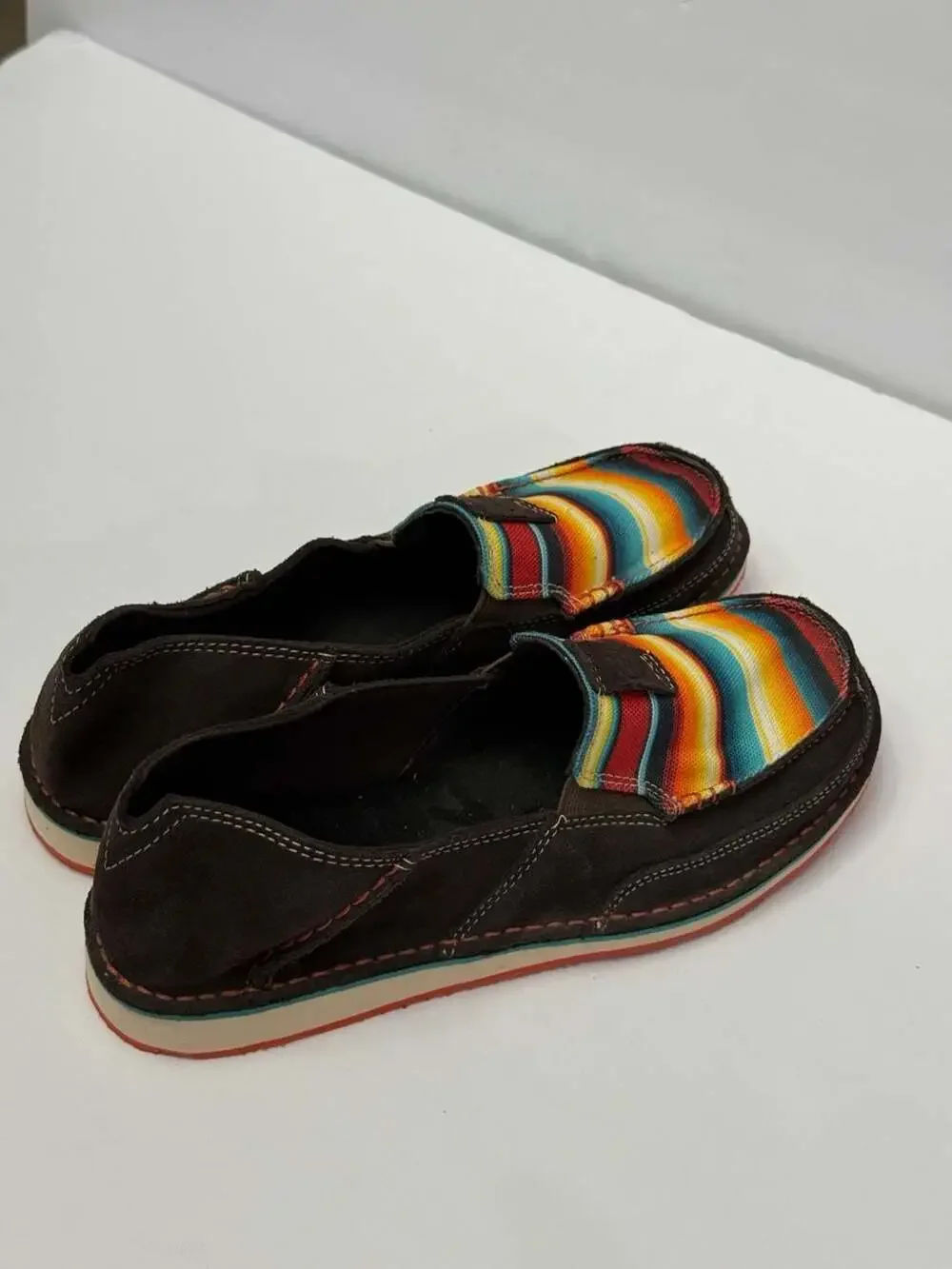 Ariat Women's Serape Cruiser Loafer Shoes Brown Suede Slip On Stripe Aztec